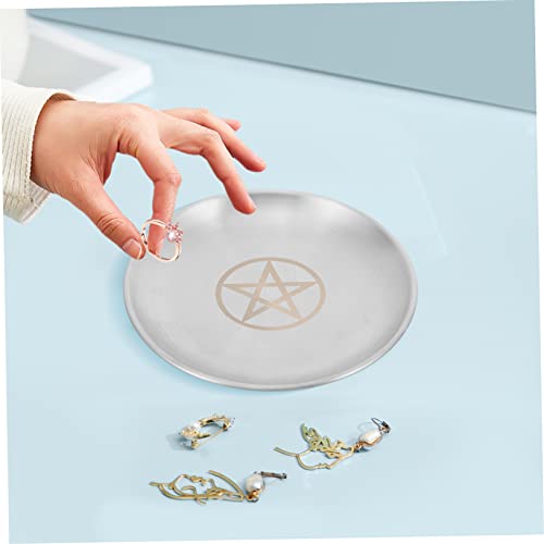 Betooky Pentagram Platter Tray Candle Decor Silver Decor Astrology Pentagram Plate Pentagram Tealight Holder Witchcraft Supplies Storage Tray Candle Stand Metal Candle Tray Stainless Steel #TOP1