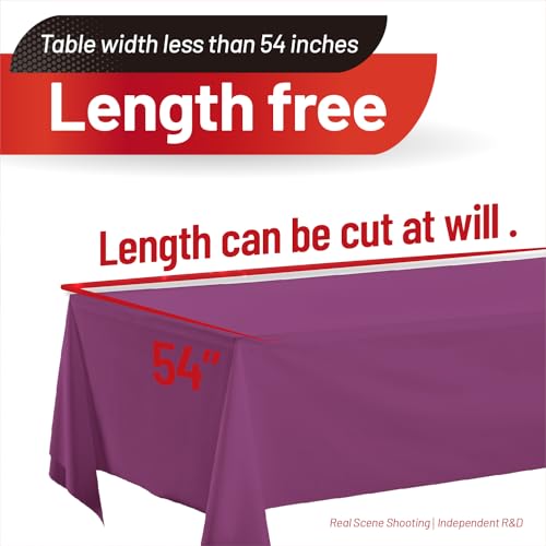 Image of Plastic Table Cloth, 110 Ft X 54 in Plastic Table Cloth Disposable Purple Tablecloth with Any Cut Sliding Cutters Premium PEVA Disposable Tablecloth for Picnics, Parties, Birthdays, Festivals