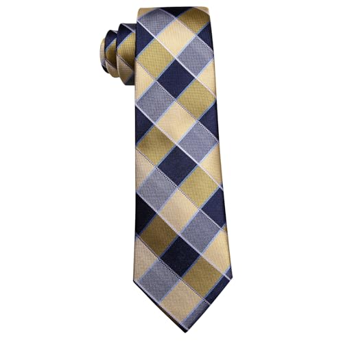 Image of Barry.Wang Plaid Ties Mens Silk Necktie and Tie Clip Checkered Tie for Wedding Party Business Formal