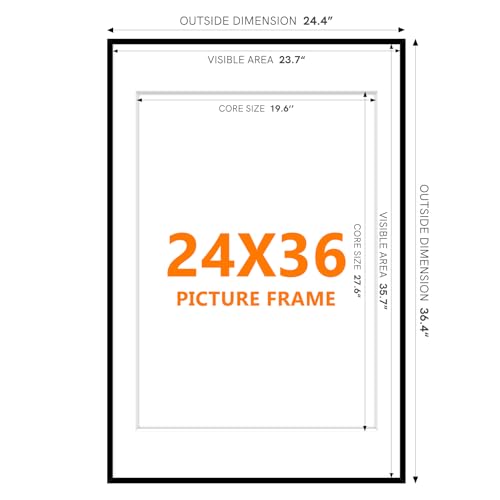 Image of Homso 24x36 Poster Frame in Black, Metal Thin Board 24 x 36 Frame with Acrylic Plexiglass for Pictures 20x28 with Mat or 24x36 without Mat for Horizontal and Vertical
