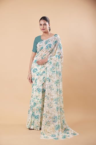 Image of Garden Vareli Summer Roganza Viscose Brasso Floral Print Christmas Special Saree