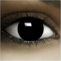 FXCONTACTS Jahreslinsen Schwarz HEXE + Tattoos + Kontaktlinsenbehälter, 2 Stück (1 Paar) farbige Kontaktlinsen ohne Stärke, weich, ideal für Halloween, Cosplay, Karneval & Fasching