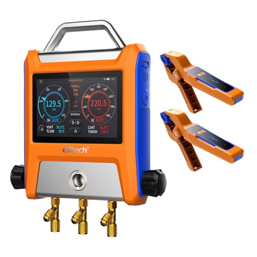 Kit de manómetro digital HVAC Elitech EMG-20V con pinza de temperatura inalámbrica, sensor de vacío y aplicación Bluetooth para cálculo automático de sobrecalentamiento y subenfriamiento miniatura 1