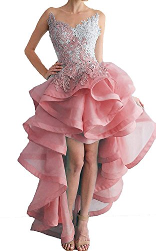 Ruisha Women Lace High Low Organza Formal Prom Dresses Evening Party Cocktail Ball Gown RS0245 US 16 Coral