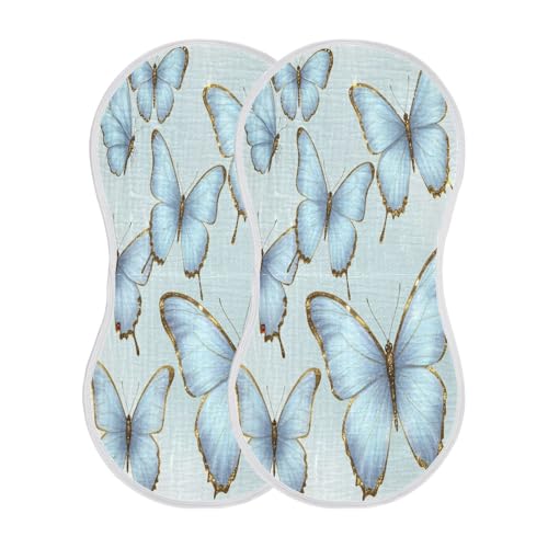 Kigai Blue Butterfly Burp Cloths for Baby 4-Layer Cotton Muslin Burping Cloths 22x11 inch Super Soft & Absorbent Spit Up Burp Rags for Newborn Boys Girls 2 Pack