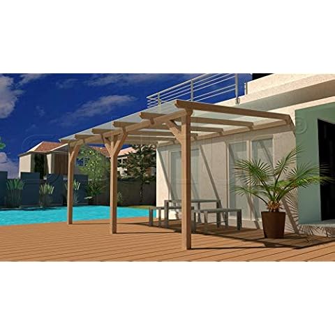 solidBASIC 600x400 cm BxT Leimholz Terrassenüberdachung + Stegplatten + Zubehör - Unbehandelt/NATUR - ÜBERDACHUNG TERRASSENDACH HOLZ VORDACH CARPORT TERRASSE WINTERGARTEN GARTENLAUBE PAVILLON 6x4 m Cover