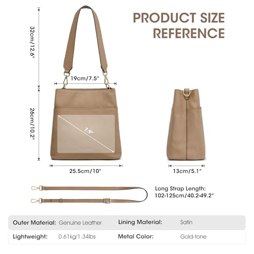Image of Kattee Leather Handbags for Women 2026, Soft Shoulder Tote Crossbody Purses Bucket Bags with 2 Detachable Straps