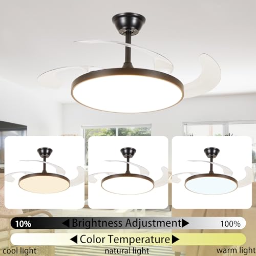 Ventilateur de plafond rétractable noir LED 118 cm avec télécommande - 4