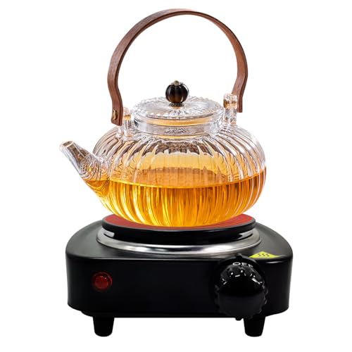 MXBAOHENG Portable Electric Stove 500W Coffee Heater Single Hot Plate Electric with Adjustable Temperature for Moka Pot Base Stainless Steel Pot Glass Pot