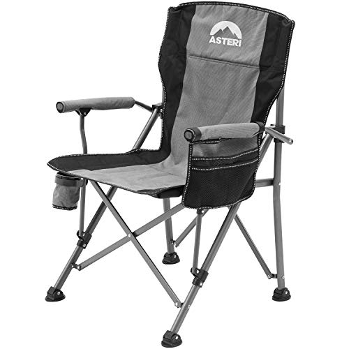 Silla de camping plegable Asteri con brazo duro y soporte para tazas y bolsa de almacenamiento para exteriores, pesca, festival, picnic (gris frío)
