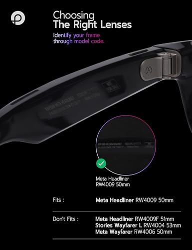 Image of Replacement Lenses for Ray-Ban Meta Headliner RW4009 & RW4013 50mm AI Glasses - Photochromic, Anti Blue Light Lens