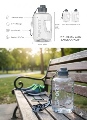 Image of Unbrecable 2.5 Liter Water Bottle with Times to Drink,Leakproof BPA Free & Time for Gym Office School Home -(Multicolor) (Transparent)