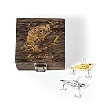 Personalized 2 Pcs Metal Bionic Fishing Lure, Custom Engraved Name Bionic Swimming Bait with Wooden Box Gift for Dad Husband