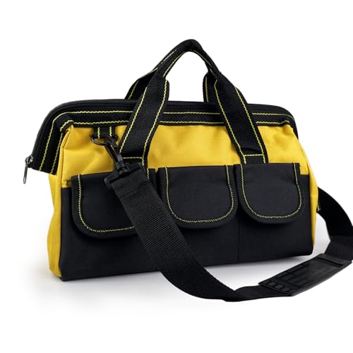 VELLUSTRA Bolsa de Herramientas, 31 * 17 * 23cm, Bolsa de Herramientas Resistentes, Bolsa con base Dura Impermeable, Correa Ancha Ajustable para el Hombro, Cremallera Ideal Para Electricistas