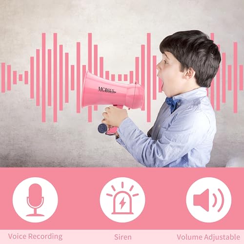 MGROLX Mini Megaphone Bullhorn with Voice Changer Function | Built-in Siren & Record | Portable Speaker for Kids, Adults, Cheerleading and Party(Pink)