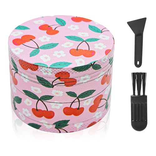 LHOEST Grinder Crusher - Macinaspezie da 50 mm, motivo ciliegie, in metallo, set da 4 pezzi, per spezie