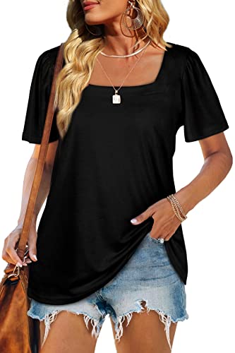 WIHOLL Womens Summer Tops Casual Square Neck Puff Short Sleeve T Shirts3