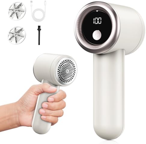 （21:30時点） 【高速取り に戻る】 毛玉取り 電動 MUDKAGU 三色 毛玉クリーナー 120g 超軽量 毛玉カッター 替刃2個付き コードレス LCDディスプレイ Type-C充電 コンパクト 三段階調整 バッテリー残量表示 強力6枚刃 安全装置 小型で持ちやすい 靴下 寝具 カーペット 日本語取扱説明書付き パープル (ベージュ)