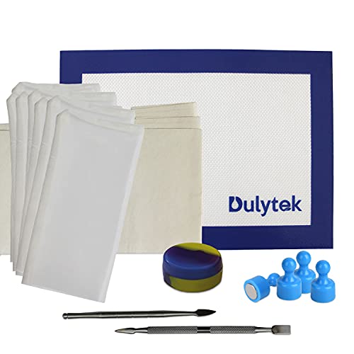 Dulytek Heat Press Starter Kit, Premium Nylon Filter Bags, Non-Stick Silicone Mat, Stainless Steel Tools, Parchment Paper, Storage Jar and Magnets