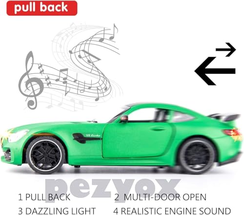 Image of 1 /24 Benz AMG GTR Toy Cars Model Car, Zinc Alloy Pull Back Toy car with Sound and Light for Kids Boy Girl Gift (Green)