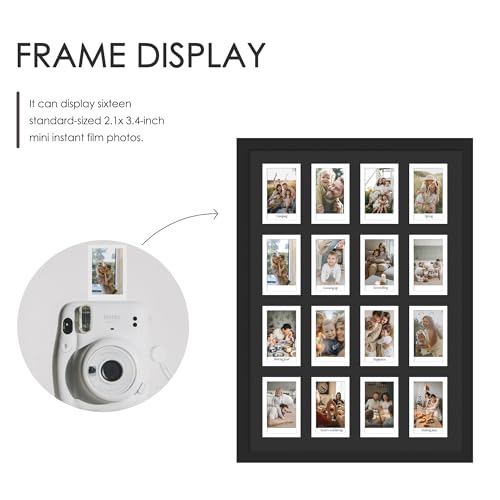 Image of DUENPY 11.4x16.1 Polaroid collage frame for Polaroid 2x3 Mini Instant Prints Photo with 16 Openings, Mini Picture Frames Wall Display with Polished Plexiglas Balck
