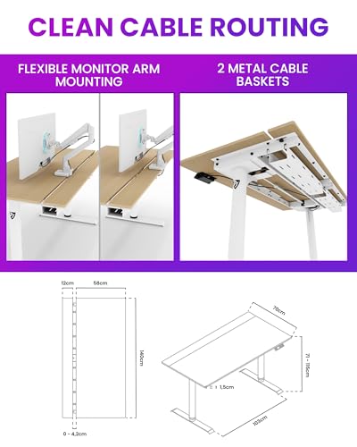 Image of Arozzi Arena Nordico Gamer Desk - 55x27.6 inch Electric Standing Table - PC Gaming Desk with Storage for Cables - Dual Cable Baskets, Split Tabletop, Monitor Arm Friendly - Light Birch