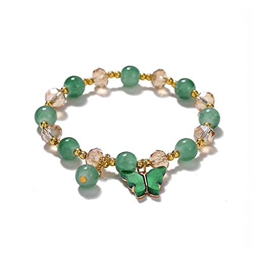 Gold Plated Jade Butterfly Crystal Glass Bracelet for Women Chinese Style Jade Bead Bracelet Gifts Useful
