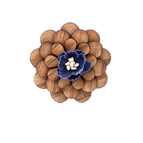 GIVBRO Broche en bois en forme de fleur pour homme - Boutonnière pour costume de mariage, smoking, veste, pull