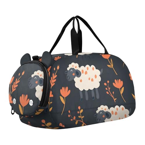 Duffle Bag Kids Gym Bag with Shoes Compartment & Wet Separation Overnight Travel Duffel Bag Sheep Flower for Girl Boy