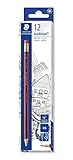 Fácil de Borrar y Afilador Staedtler Tradition 112 - Lápiz con goma de borrar en la punta (HB, 12 unidades)