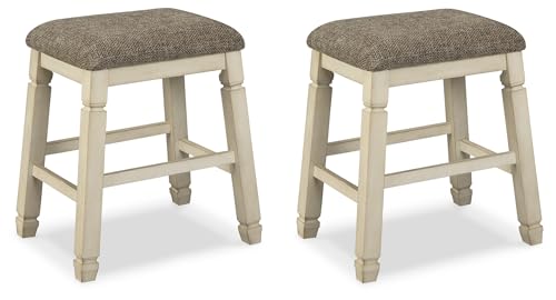 Signature-Design-by-Ashley-Bolanburg-Farmhouse-24-Counter-Height-Upholstered-Barstool-2-Count-Whitewash Signature Design by Ashley Bolanburg Farmhouse 24 Counter Height Upholstered Barstool 2 Count Whitewash