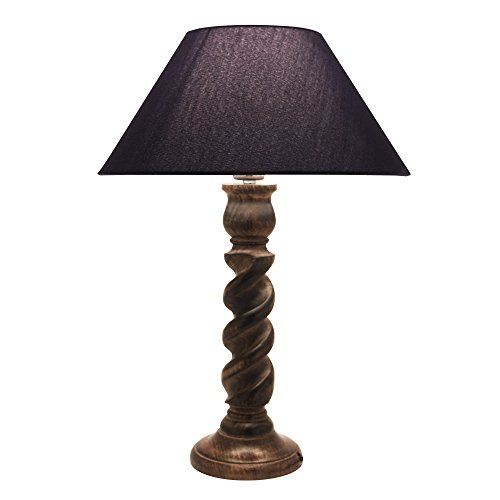 Image of Homesake Classic Twister Wooden Table Lamp with Fabric Shade | Handcrafted Bedside Lamp with E27 Holder| Bulb Included |Warm Light Night Lamp for Bedroom, Living Room, Study & Home Decor, Blue