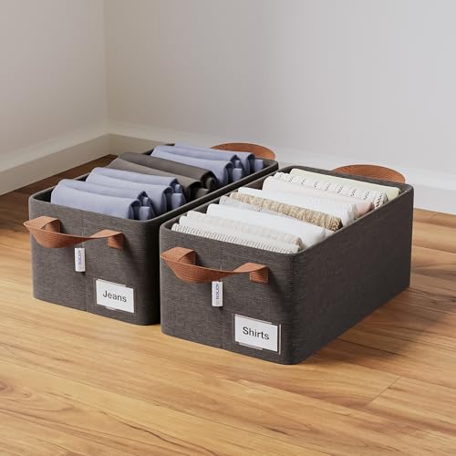 Image of BOXJOY 2 Pcs Wardrobe Cloth Organizer for Storage Box with Label Card & Holder | Foldable Clothes Organiser with Steel Frame & Handle | Smart Jeans Kapde Closet Basket for Cupboard in Almirah Shelf