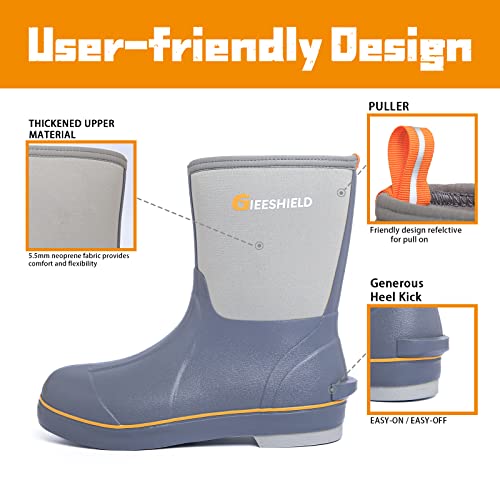 Gieeshield Rubber Boots For Men And Women, Waterproof Insulated Rain Boots With Steel Shank, 5.5Mm Neoprene Rubber Outdoor Mid Calf Rubber Boots, Rubber Work Boots For Farming Gardening Fishing (Size 8 Gray) #TOP2