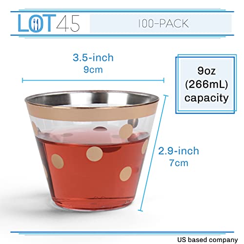 Lot45 Plastic Cocktail Glasses 100 Pack - 9 Oz Rose Gold Plastic Cups Disposable Wine Glasses For Parties - Clear Plastic Party Cups For Weddings And Events - Rose Gold Cups For Punch, Candy, Parfaits #TOP1