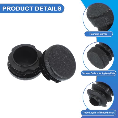Image of PATIKIL 1-1 /4 Inch Plastic Tubing End Caps, 20 Pcs Round Hole Plug Insert for Round Iron Pipe Chair Leg Table Bookshelves Patio Furniture, Black