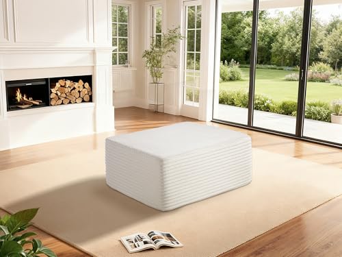 Image of 37 inch Cloud Sectional Couch Ottoman for Living Room, Extra Deep Seats No Assembly, Minimalist Modular Couch, Corduroy (Cream, Single Ottoman)