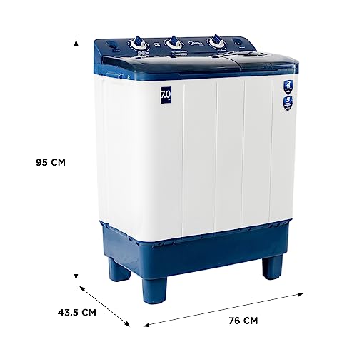 Image of Midea 7 KG Semi Automatic Top Loading Washing Machine Appliance, Rust proof Body, Air Dry Function with 1350 RPM (MWMSA070PCH, Blue White)