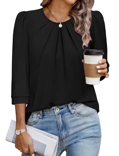 Save 50% on OFEEFAN 3/4 Sleeve Pleated Blouse with Code 6ESKVT7N