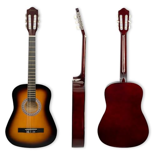 Image of Juarez 38 Inch Classical Guitar with Nylon Strings for Beginners, Finger-Friendly Full Size Guitar Kit with Bag, Picks, Strap & Extra Steel Strings for Upgrade, 3TS