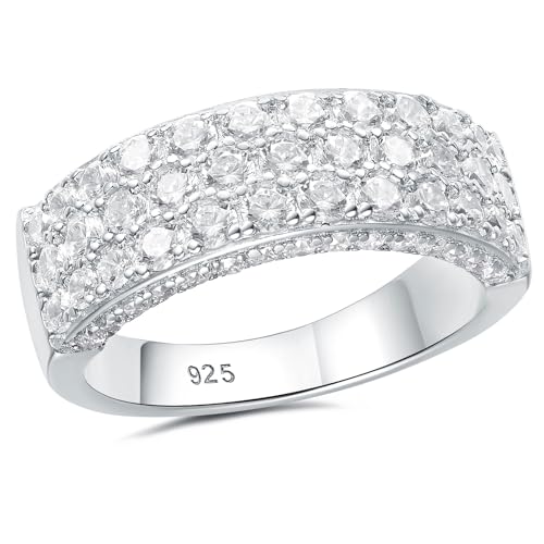Wide Wedding Bands for Her AAAAA 925 Sterling Silver Engagement Rings for Women Bridal Eternity Cz Size 5-10