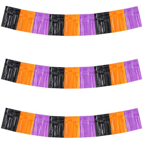 Image of BEISHIDA Macaron Black Orange Purple Foil Fringe Garland 30ft Tinsel Banner