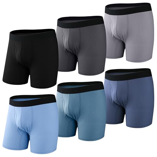 PROTIUM Men’s Striped Soft Touch Boxer Briefs 6-Pack – Breathable Lightweight Tagless Underwear with Stretch Waistband