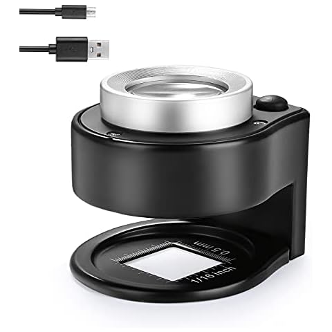 30X Coin Magnifier, USB Rechargeable 6 Lights Portable Metal Eye Loupe Sewing Magnifying Glass for Textile Optical Jewelry Tool Coins Currency Stamps (Black) Cover