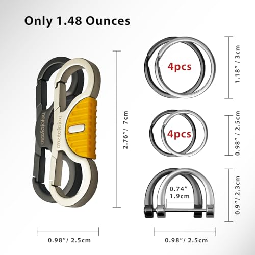 Image of Heavy Duty Keychain with Quick Release Double Carabiner Clip, Key Rings, D Ring, Car Key Holder for Belt Loop