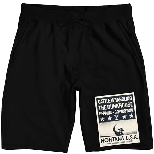 Bioworld Yellowstone Cowboying Poster Men's Black Sleep Pajama Shorts