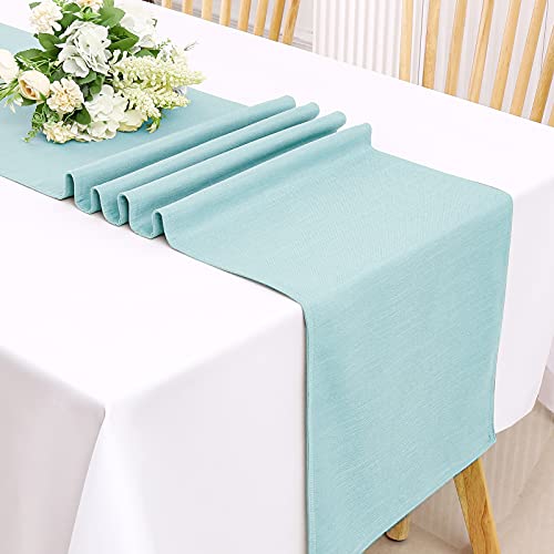 H.versailtex Linen Textured Table Runners 72 Inches Long Waterproof Natural Burlap Table Runner For Living Room/Coffee Table Feature Extra Soft And Thick Fabric 1 Pack 14 X 72 Inches, Aqua #TOP4