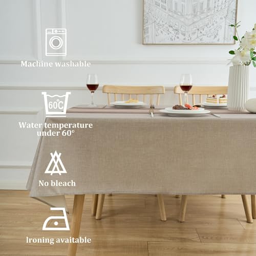 Miniatura 7 de Mantel Rectangular Lino 240 X 140 Rayas Manteles Beige Moderno Lavable Exterior Mesa Antimanchas Rústico Protector Mesa Comedor Decorativo Para Exterior, Navidad, Fiestas, Cumpleaños