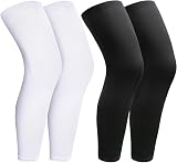 Kinmsito 2 Paar Kompressions-Beinmanschette, Lange Sport Beinärmel UV Sonnenschutz für Männer und Frauen Laufen Basketball (Schwarz & Weiß)