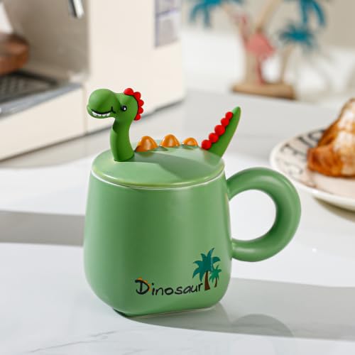 NQQNQQ Be-G Dinosaur Mug with Lid and Spoon, 400ML Ceramic Coffee Mug for Tea & Coffee, Cute Dinosaur Gift for Christmas, Holiday Teacup for Women. (Dino/Green) - image 8